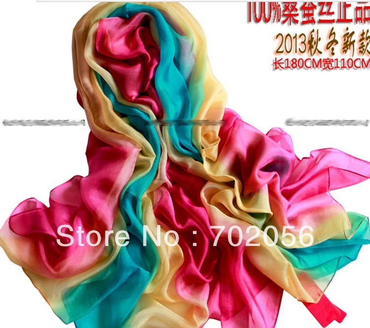 gorgeous women's shaded 100% silk Satin Sarongs Hijabs Bandanas Scarf wrap shawl poncho LARGE 180*110cm 9pcs/lot #3352