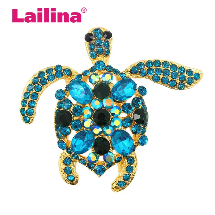 4 Color Rhinestone Turtle Brooch Pin Cute Vintage Tortoise Brooches Kids Gift Hijab Pins Bags Accessories