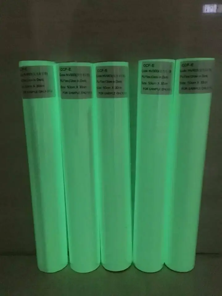 Glow In Dark PU Flex vinyl Film Iron On Vinyl Heat Transfer Vinyl Film For Clothing (0.5*1m)