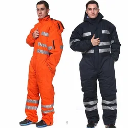 Men Work Overall Winter Warm Thick Reflective Oil-proof Hooded Coveralls Wear Resistant Uniform Workwear Auto Repairman Jumpsuit