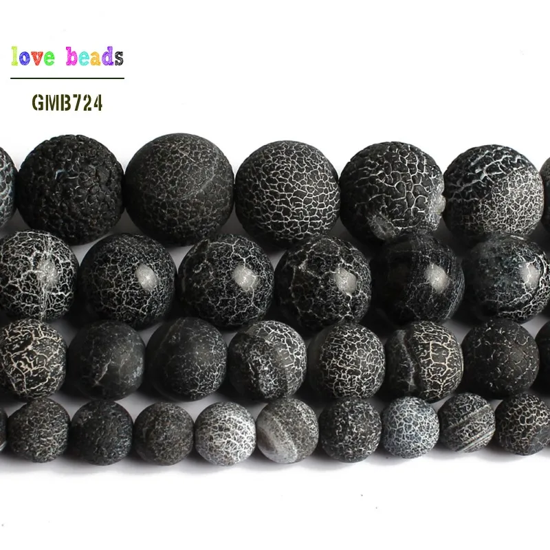 Black Frosted Agates Onyx Round Loose Beads for Jewelry Making Diy Bracelet 15 inches Pick Size 6/8/10/12mm