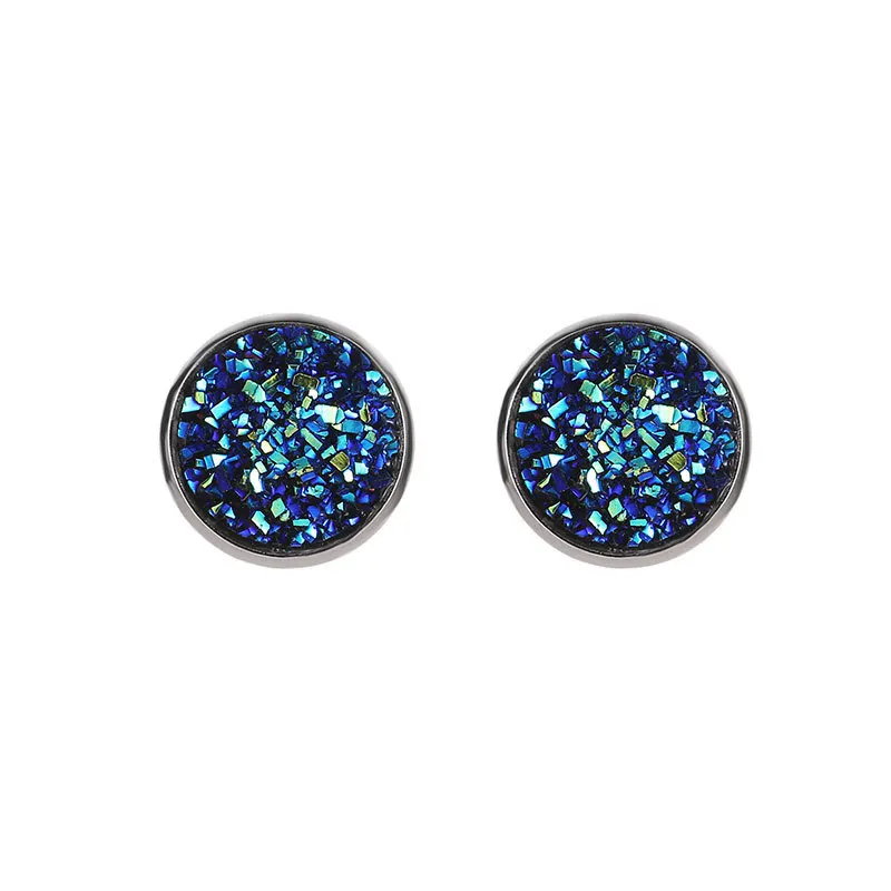 10 Colors Pink Blue Black White Green Frosted Full Shiny Crystal Geometric Circle Stud Earrings For Women