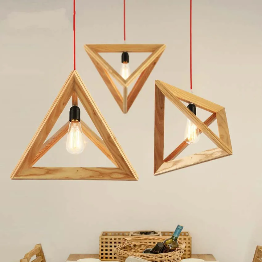 

Nordic Wooden Led Pendant Light, Creative Triangle Oak Pendant Lamp for Restaurant Coffee Shop Vintage Hanging Lamp Deco