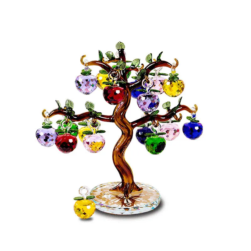 Crystal Glass Apple Tree with 6/10/12/16/18/36pcs Apples Fengshui Craft Home Decor Figurines Christmas Gifts Souvenirs Decor