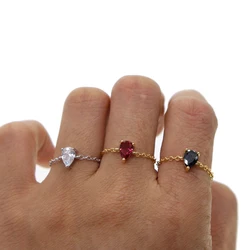 New Sale delicate single stone tear drop CZ BLACK RED WHITE Austria Crystal Ring 18KRGP gold Color Rings for Women Adjust ring