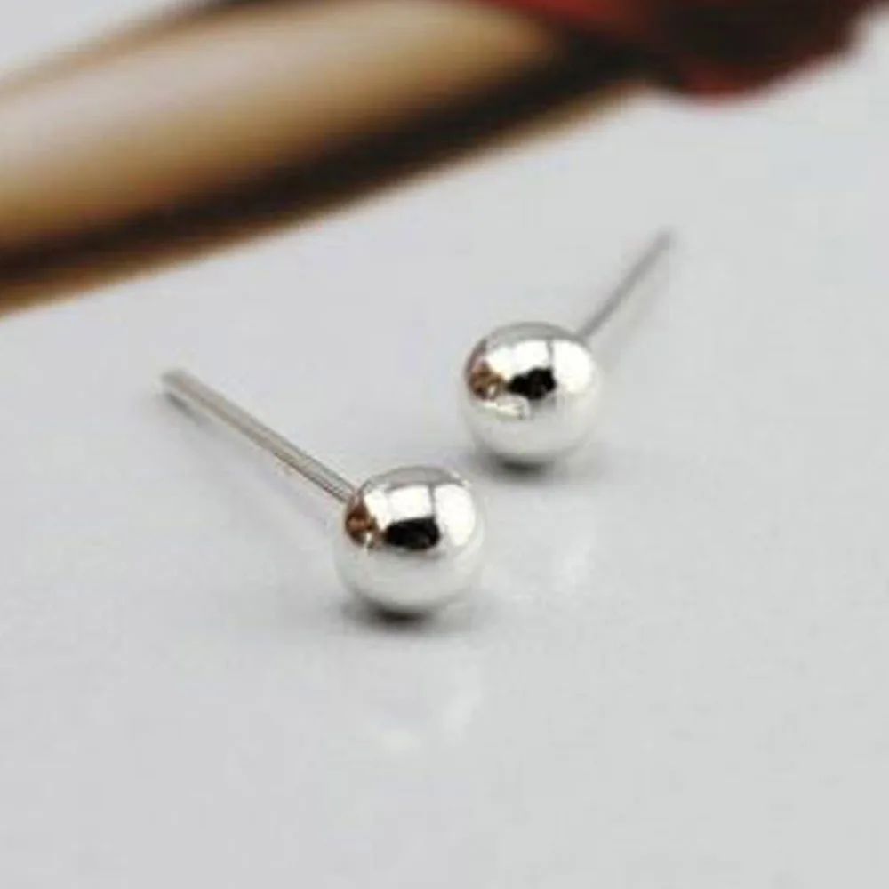 100% Genuine Real Pure Solid 925 Sterling Silver Stud Earrings for Women Men Jewelry Round Ball Classic Male Female Earrings