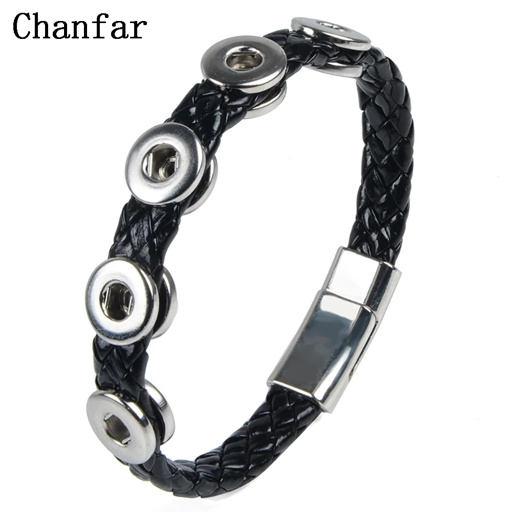 Chanfar White And Black PU Leather Bracelet Fit 12mm Snap Button Armband Jewelry With 5 Snap Buttons