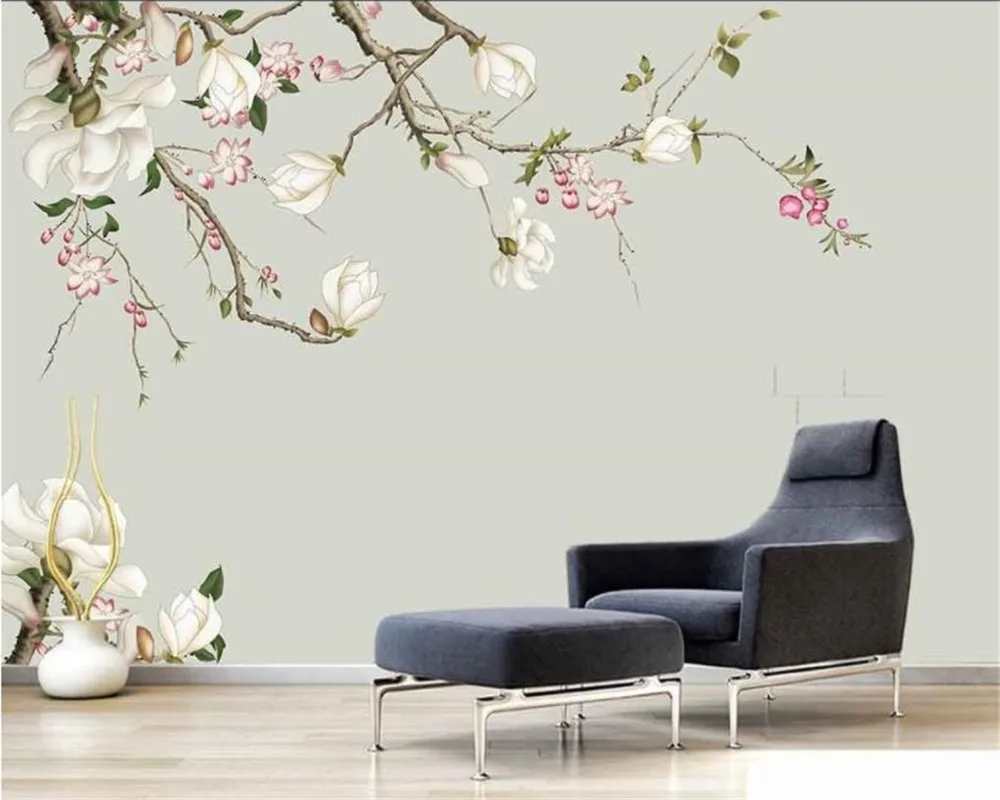 beibehang Modern home decoration 3D wallpaper hand-painted abstract magnolia flowers murals TV wall 3D wallpaper (2 models)