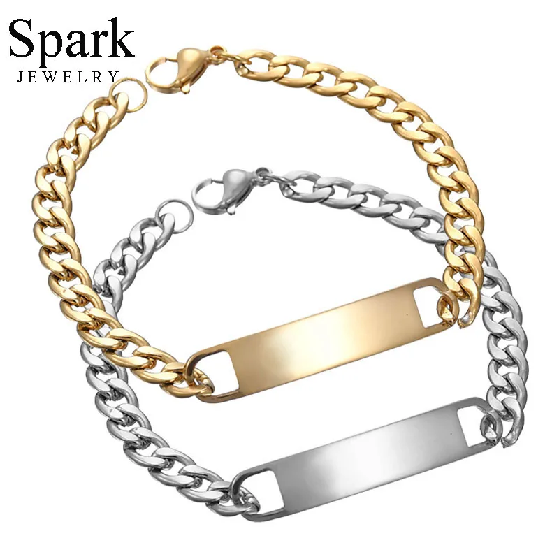 Spark Personalized Name Letter Engraved Bracelet Stainless Steel Custom Nameplate ID Bangles For Men Anniversary Gift Bijoux