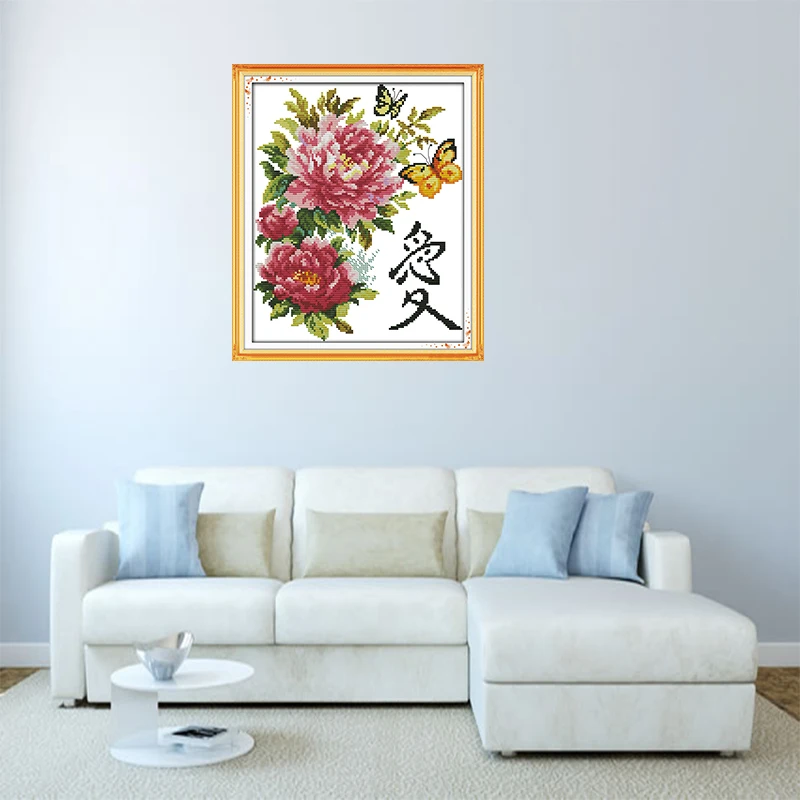 Chinese Peony Beautiful Blooming Flowers Handmade Cross Stitch Set Butterfly Love Flower Butterfly Flower Decorative Painting