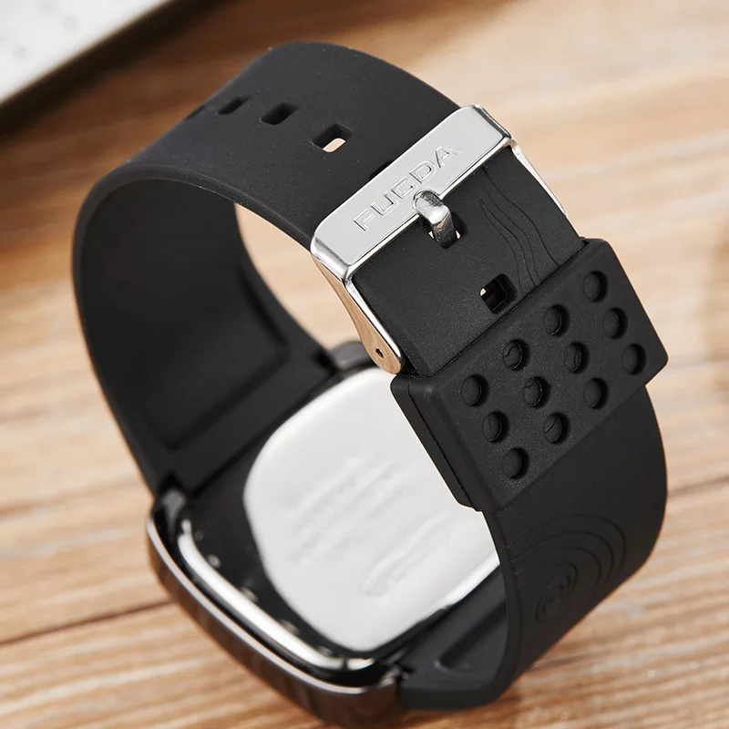 Turntable Black White Square Quartz Watch Man Wristwatch Creative New Design Time Code Rubber Band Men Watches Relogio Masculino