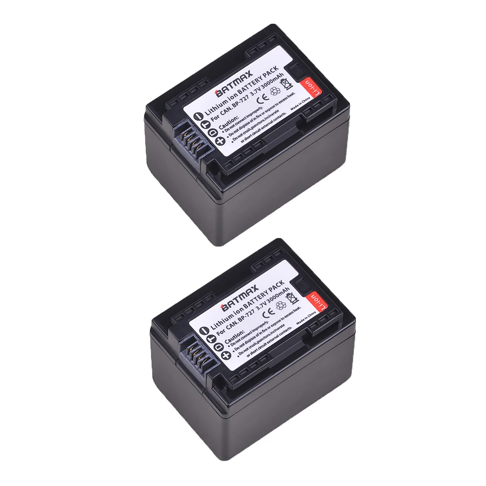 2Pc 3000mAh BP-727 BP 727 BP727 Battery for  Canon VIXIA HF R30 M50 M52 500 M56 M506 R36 R38 R306 R400 R500 R600 R60 R62