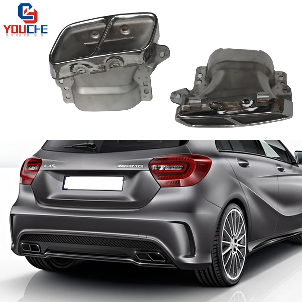 304 Stainless Steel Exhaust Tips 4-outlet End Pipe for Mercedes A W176 CLA Class W117 GLA X156 with AMG Package 2013 +