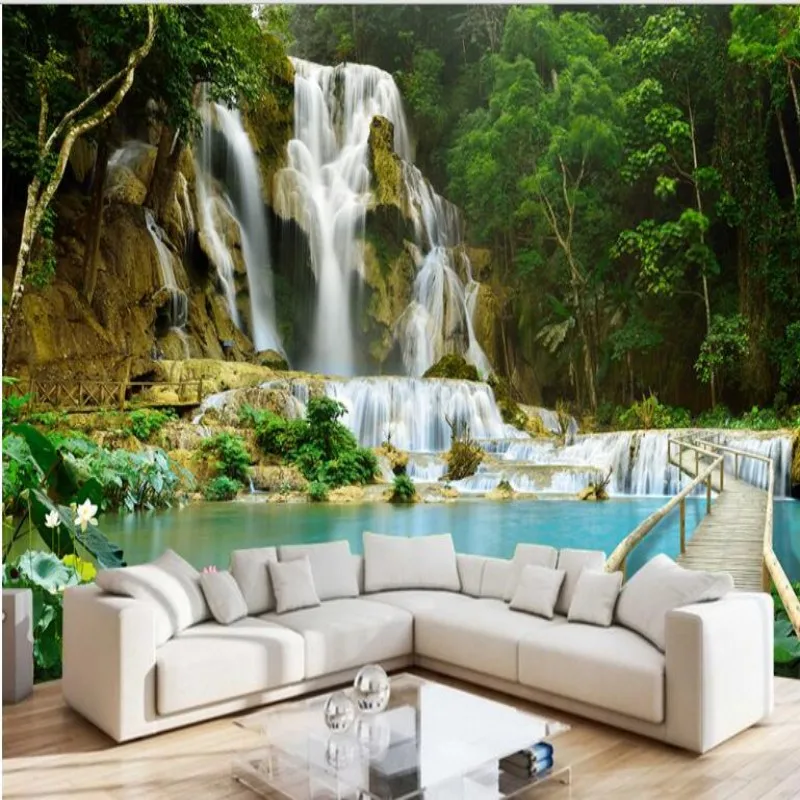 wellyu Custom big wallpapers 3D stereoscopic murals modern landscape waterfalls water making financial background wall