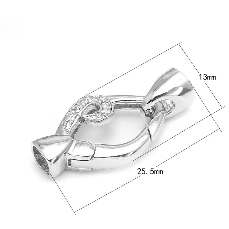 White Gold Plated 925 Sterling Silver DIY Connector Link Charm Spring Clasps With End Caps Fit Pearl Gemstone Jewelry SC-CZ044