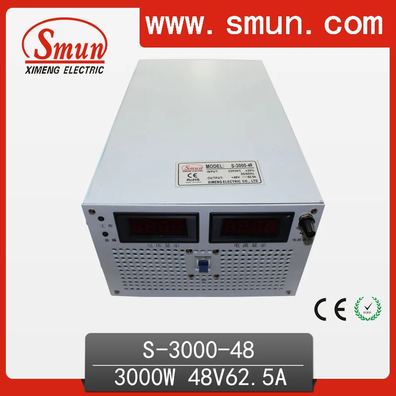 SMUN 3000W 48V 62A Single Output Switching Power Supply With CE ROHS From China Supplier Industrial and Led Used