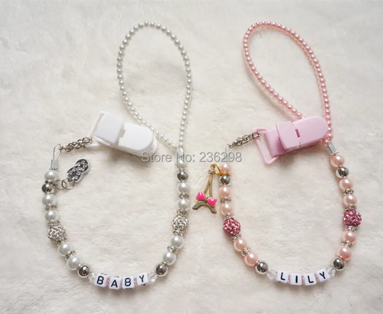 MIYOCAR Personalised -Any name Customized Bling rhinestone pacifier clips/soother chain holder Dummy clip/Teethers clip for baby