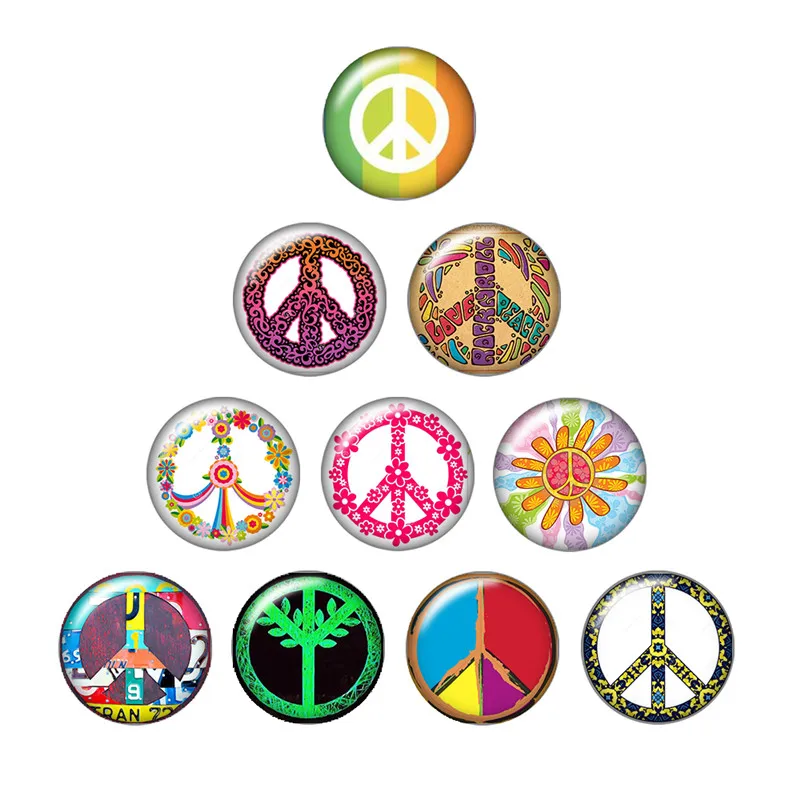 peace sign 10pcs mixed 12mm/16mm/18mm/25mm Round photo glass cabochon demo flat back Making findings