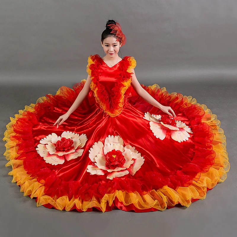 Opening Dance Dresses Spanish Dress Large Swing Full-skirt Adult Female Dance Costume Mujer Performance Chorus Wear Suit H578