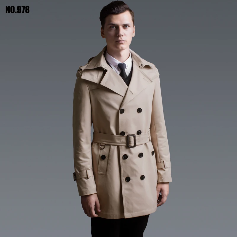 CHAOJUE Double breasted trench male 2023 detachable cap medium long outerwear S-6XL khaki coat trench mens fitted jacket sales