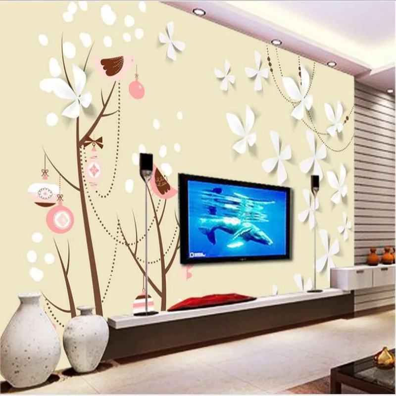 

wellyu Custom large - scale murals hand - painted flowers and birds 3D stereoscopic flowers TV background wall wallpaper