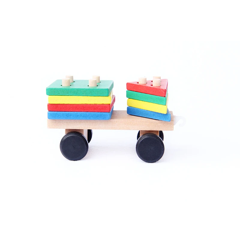 Montessori Toys Educational Wooden Toys for Children Early Learning Geometric Shapes Train Sets Three Tractor Carriage Games