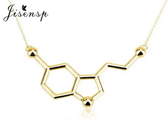 Jisensp Fashion Alloy Serotonin Molecule Pendants Necklace for Women Cute Long Chain Necklace Simple Party Jewelry colares 2025