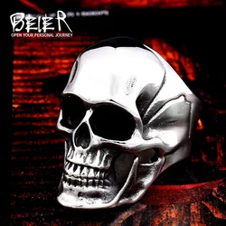 Beier New Store 316L Stainless Steel Mysterious Portrait Retro Pattern Skull Ring Biker High Quality Jewelry LLBR8-674R