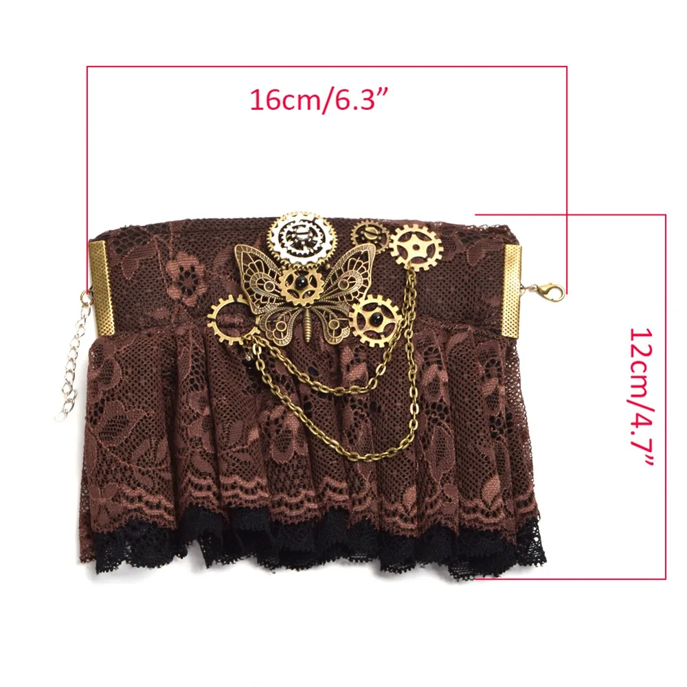 Steampunk Gothic Lolita Bracelet Women Gear Butterfly Lace Victorian Wristbands Gloves