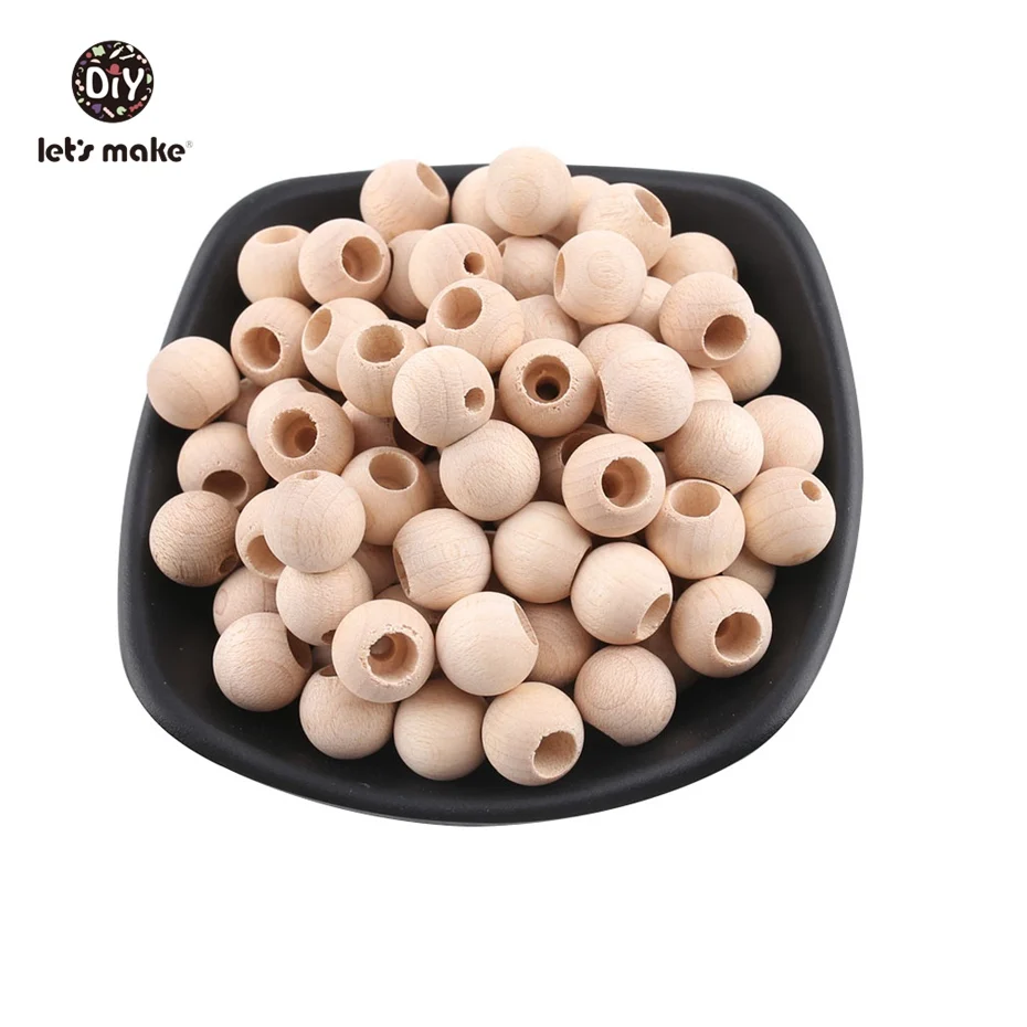 Let\'s make 25pcs Wooden Beads 12mm Natural Ball Spacer Beads Baby Products Accessories Teething Necklace Wooden Baby Teether