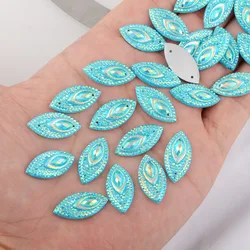 BOLIAO 20Pcs 11*22 mm (0.43*0.87 in) AB Color Horse eye Shape Light Blue Resin Flatback Sew On Clothes/Home Decor Crafts DIY