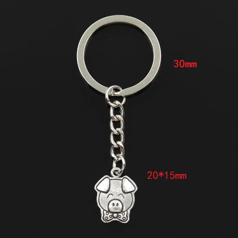 Fashion 30mm Key Ring Metal Key Chain Keychain Jewelry Antique Bronze Silver Color Plated Pig 20x15mm Pendant