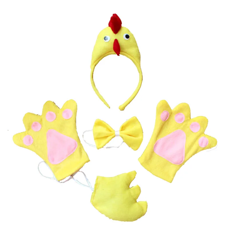 Diadema de pollo y gallo para niños y adultos, falda de corbata de cola, guantes de tutú, accesorios de Cosplay de animales, fiesta de cumpleaños, disfraz de Halloween