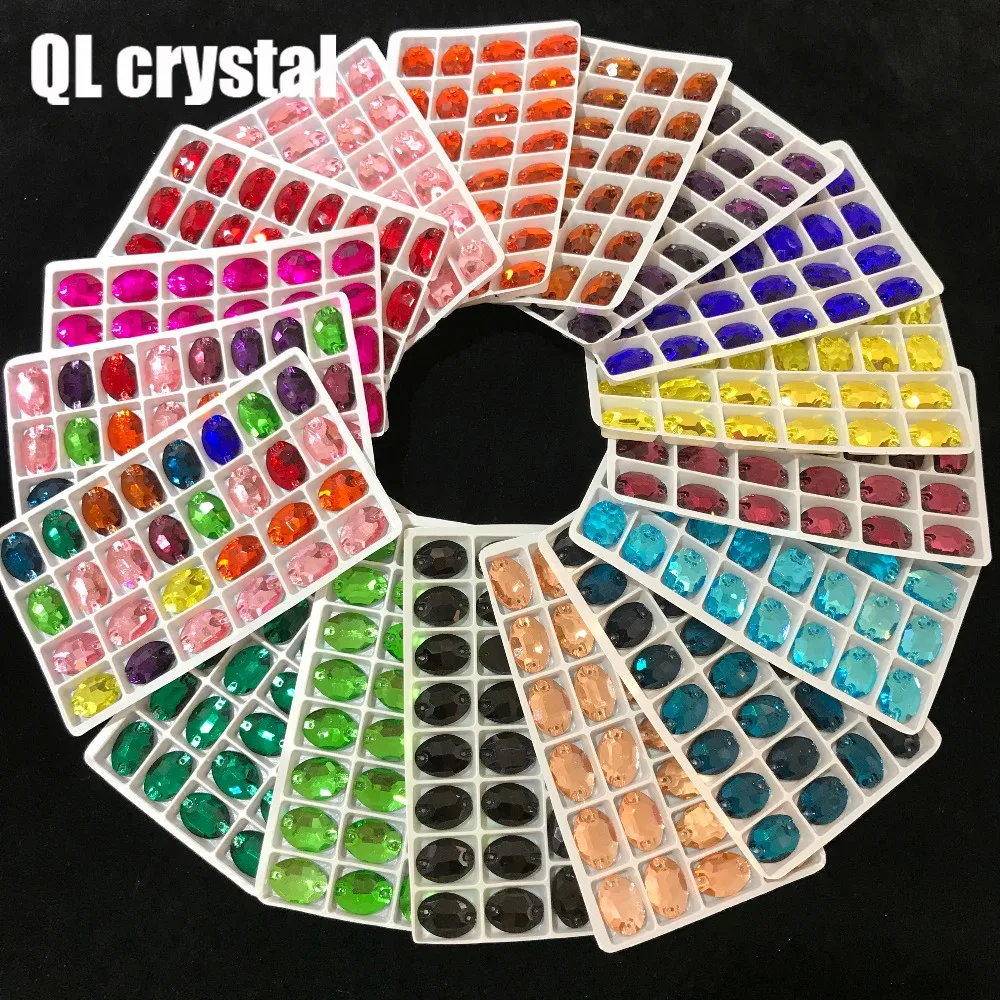 ALL Size ALL Color Oval Sew On Crystal Rhinestones Flatback with 2 holes for Making wedding dress  bags shoes accessories