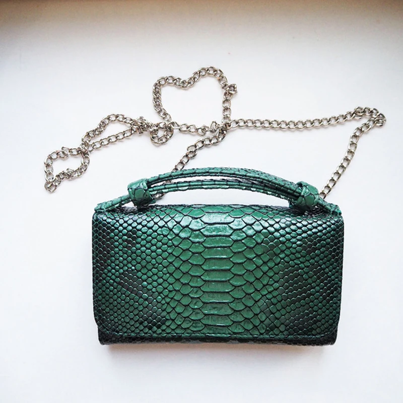 TOPHIGH Original Female Green Day Clutches Serpent Pattern Handbag Leather Chain Shoulder Crossbody Bags For Women Purse