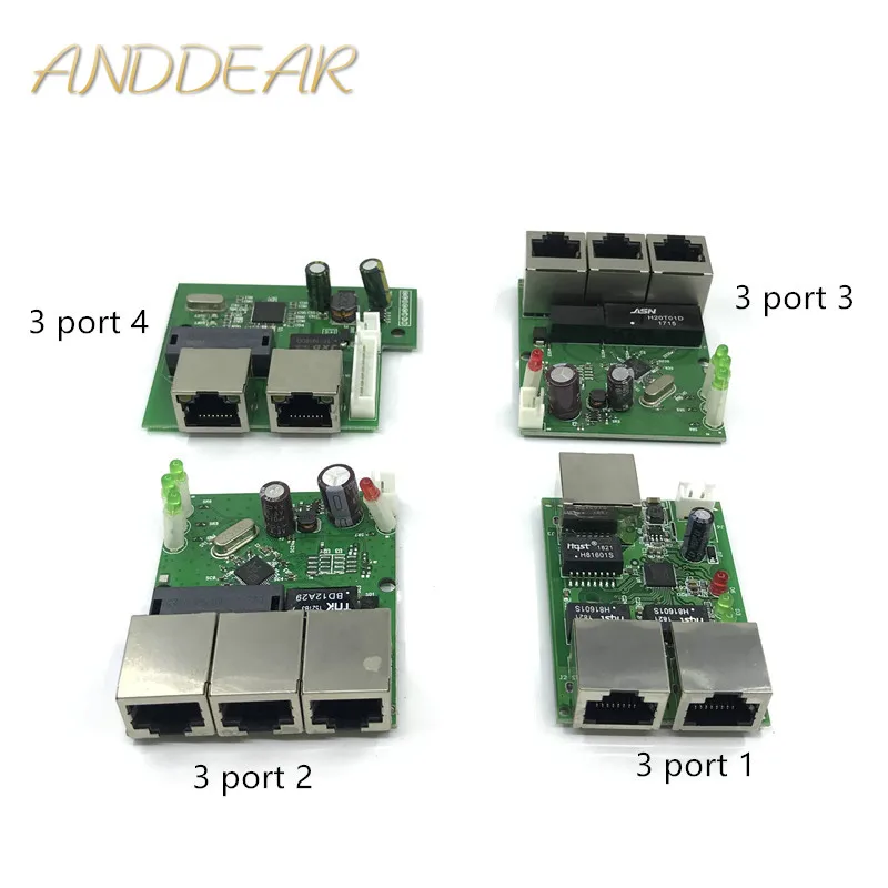 Placa de interruptor de concentrador de red Ethernet de 3 puertos, pcb de dos capas, 3 rj45, 5V, 12V, 10/100mbps, directo de fábrica OEM