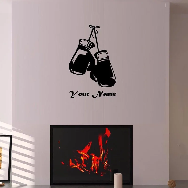 Boxing Gloves Any Name Gym Vinyl Wall Sticker Art Decal Bedroom Seating Room 32cmx50cm