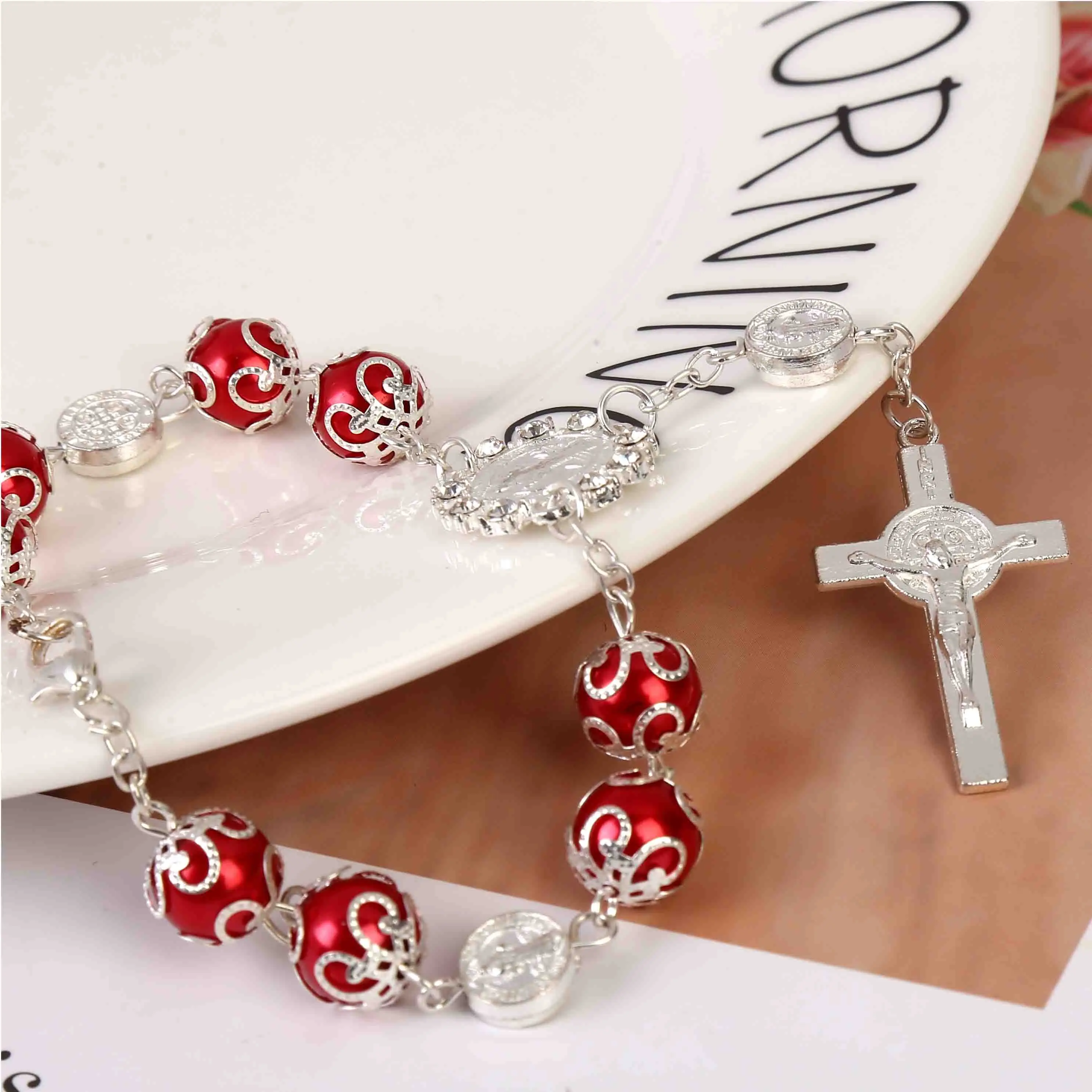 

Rosary Centre Mercy Mary Sacred Heart Jesus Icon Religious Center Gift Bracelet, St. Benedict Classic Bracelet.