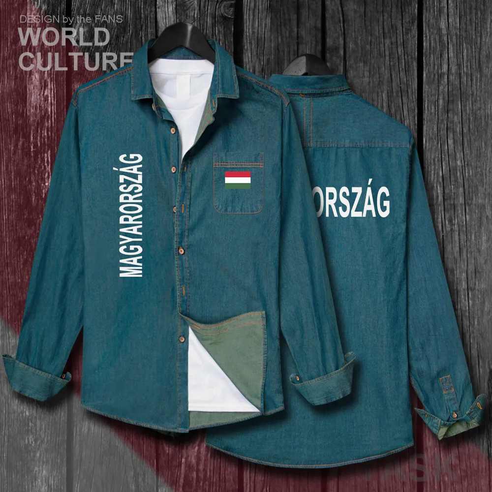 

Hungary Hungarian HUN HU Men Flags Clothes Spring Autumn Long Sleeve Cowboy Casual Coat Fashion Turn-down Collar Jeans Shirt Top