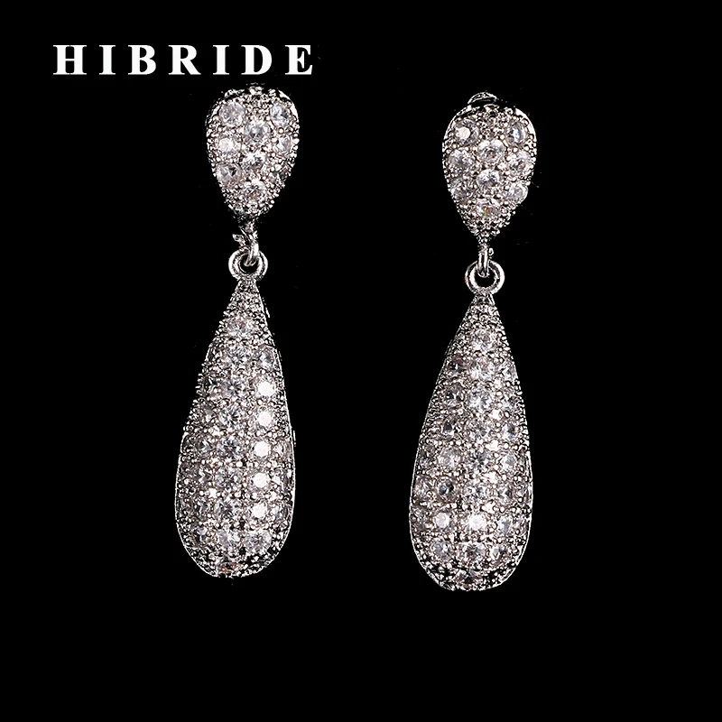 

HIBRIDE 3 Metal Colors Luxury Micro CZ Pave AAA Cubic Zircon Bridal Women Drop Earrings For Female Jewelry E-398