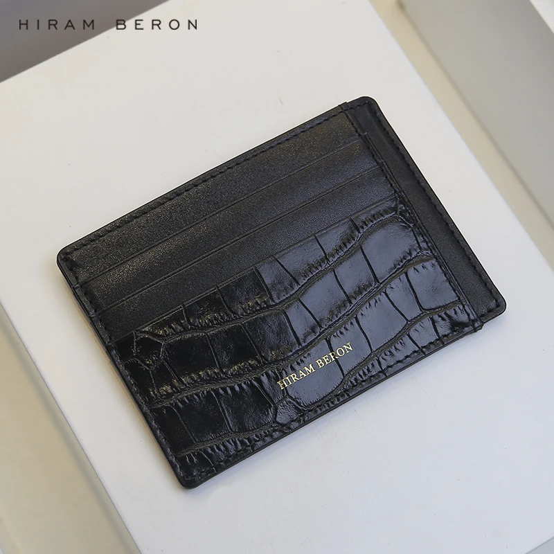 

Hiram Beron Monogram Luxury Leather Rfid Wallet Slim Black Card Case Holder Alligator Pattern Gift for Him Men Dropship