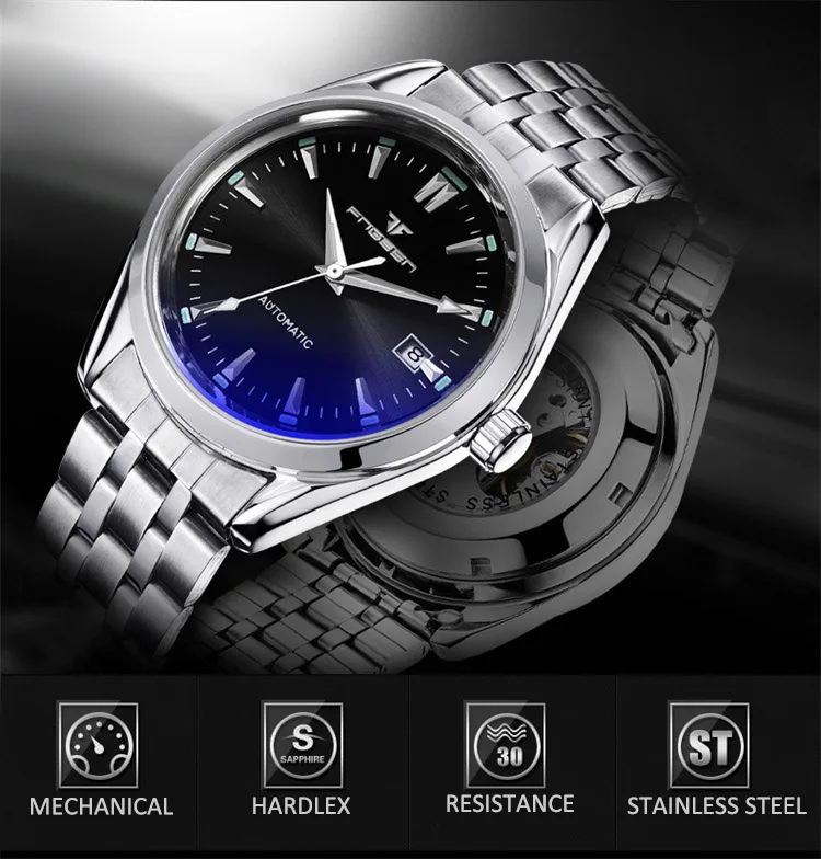 FNGEEN Luxury Brand Stainless Business Men Mechanical Watch Fashion Wristwatch Men watches Waterproof clock relogio masculino