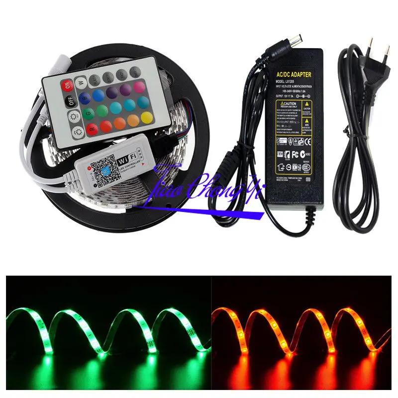 

DC 12V 5050 300led RGB LED strip 12V IP20+Mini 24Key WiFi Controller+5A 12V LED power