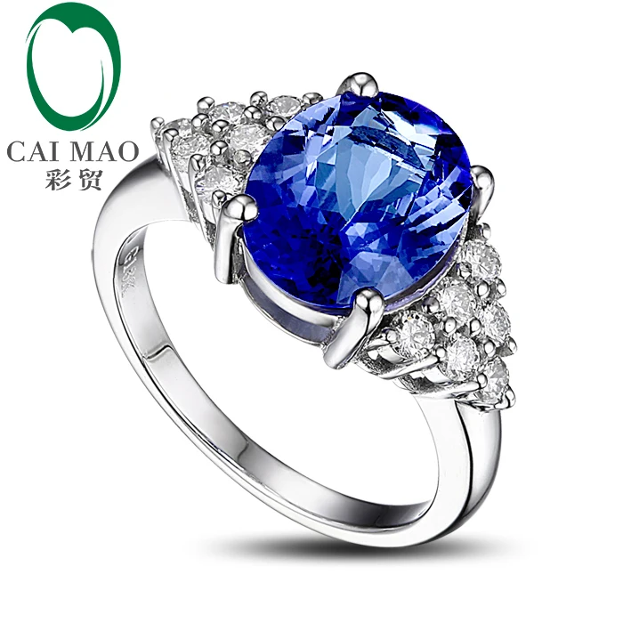 3.25ct Violet Blue Tanzanite Round Cut Natural Diamond Wedding & Anniversary 14k White Gold Ring