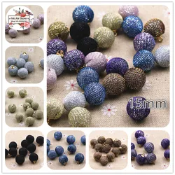 20 sztuk bling tkaniny pokryte wielekolorowy okrągła kula wisiorek z koralików przyciski domu ogród rzemiosło Cabochon Scrapbooking DIY 15mm