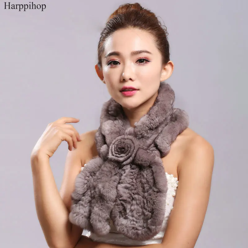 Women Scarf colorful Real Fur Elegant Girl Genuine Rex Rabbit Fur Brief Scarves Warm Fashion Russian Female Adult Winter Scarf