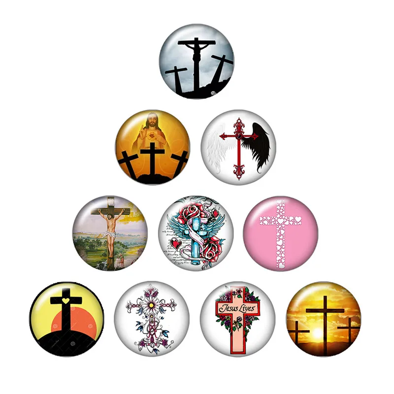 Cross Jesus Faith 10pcs mixed 12mm/16mm/18mm/25mm Round photo glass cabochon demo flat back Making findings