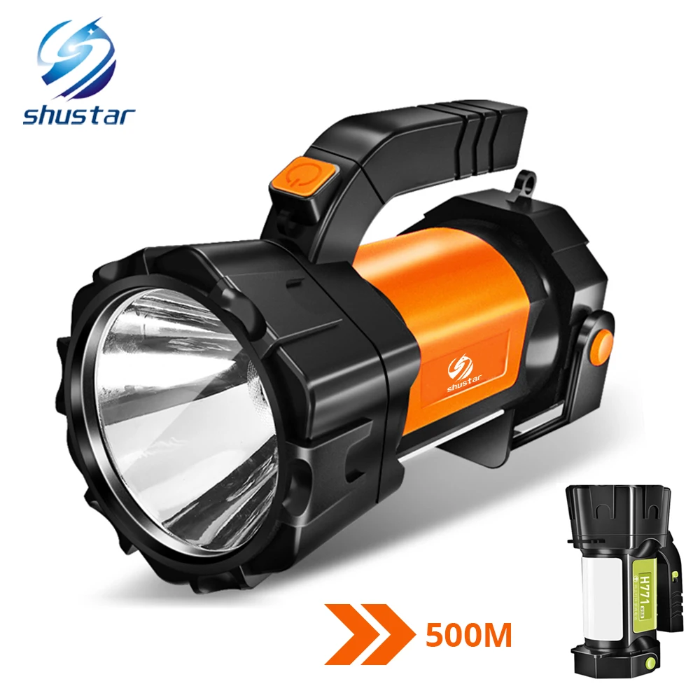 Super bright LED Searchlight Flashlight With side light 6 lighting modes Powered by 18650 battery For outdoor camping