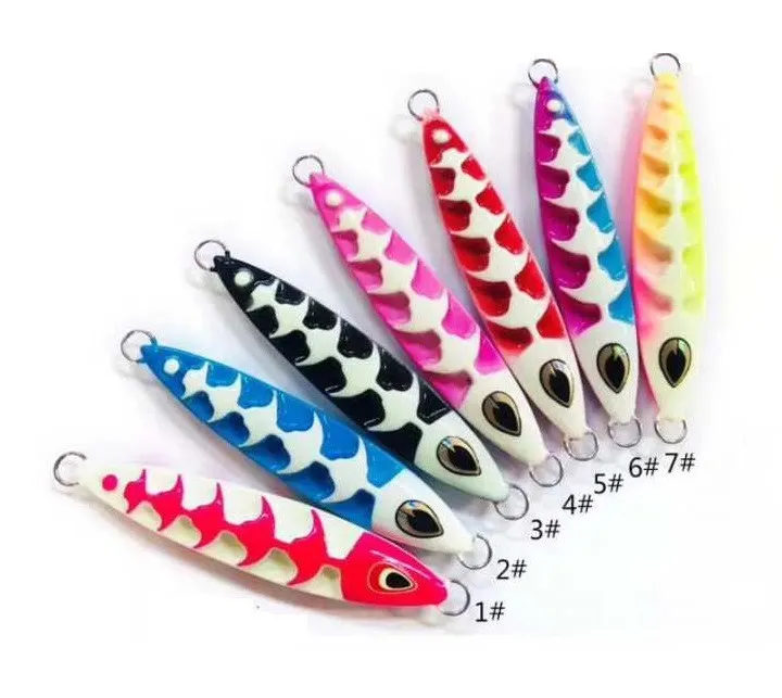 7Pcs Luminous Lead Jig Wobblers 30g 40g 60g 100g 120g Deep Sea Fishing Metal Jig Slow Jigging Hard Bait Spoon Metal Lure