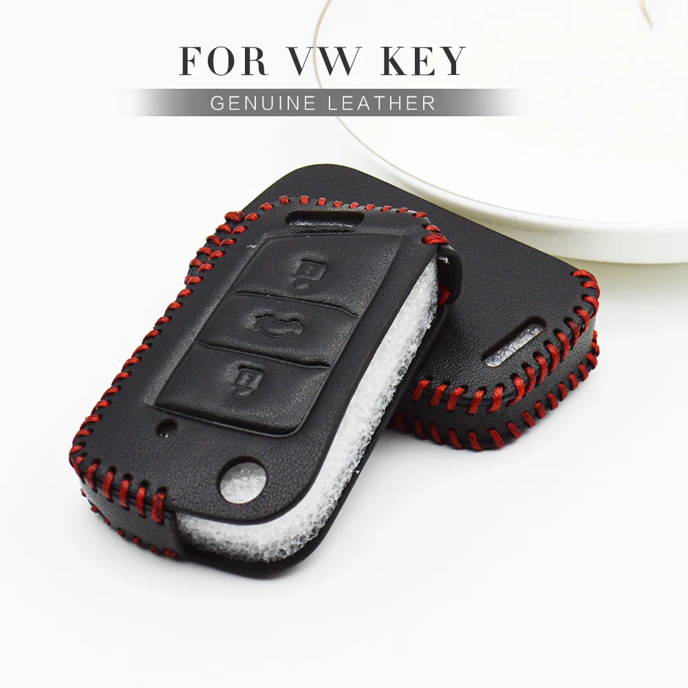 Genuine Leather Car Key Case Cover For VW Golf 5 4 6 7 Gti Mk7 MK2 MK3 Polo Passat B8 B7 Beetle T5 Jetta 6 Key Shell Accessories